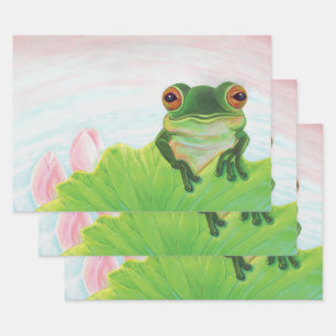Feuille De Papier Cadeau Grenouille verte Relaxation sur la sécurité du cou