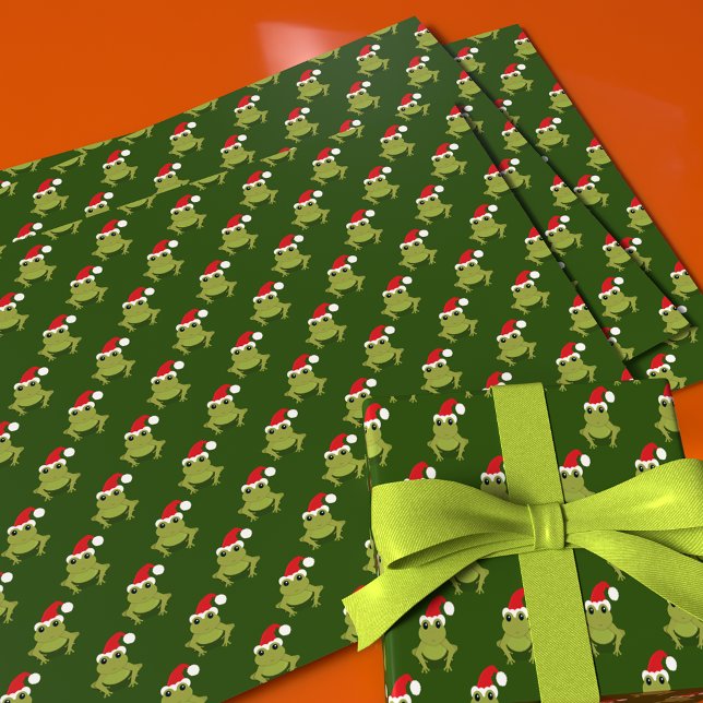 Feuille De Papier Cadeau Grenouille verte Santa Hat Cartoon Nouveauté Noël (Créateur téléchargé)