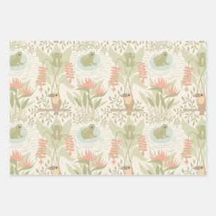 Feuille De Papier Cadeau  Grenouilles et oiseaux de la jungle douce