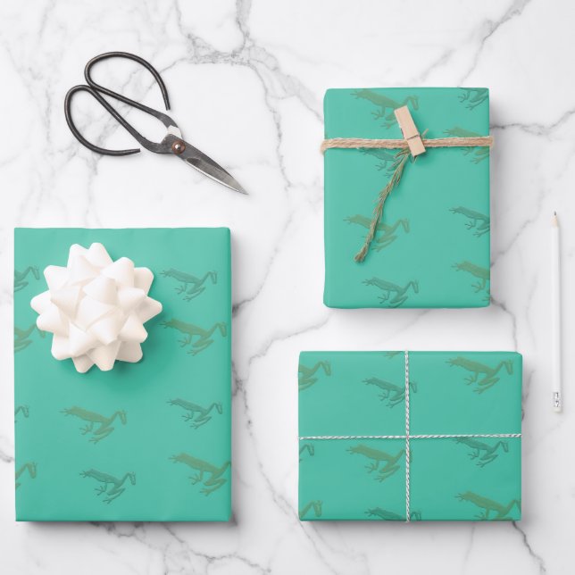 Feuille De Papier Cadeau grenouilles sur turquoise (Recto)