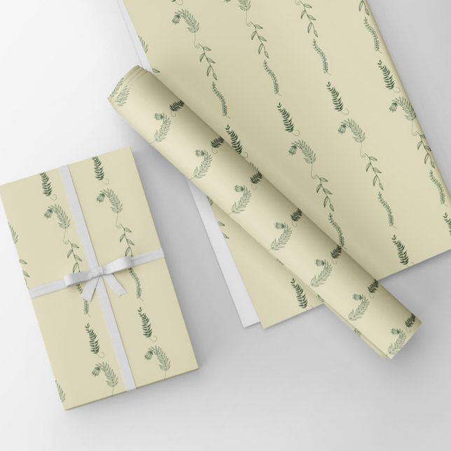 Feuille De Papier Cadeau Gribouillages floraux verts  (Créateur téléchargé)
