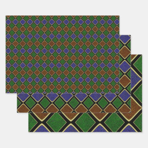Feuille De Papier Cadeau Grille Diamant Arlequin : Harmonie Texturée