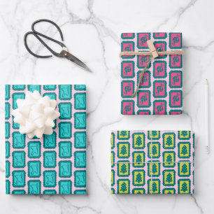 Feuille De Papier Cadeau Grilles d'icônes de Noël fantaisistes Vacances lum