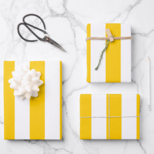 Feuille De Papier Cadeau Grilles Verticales Jaune Et Blanc Gratté