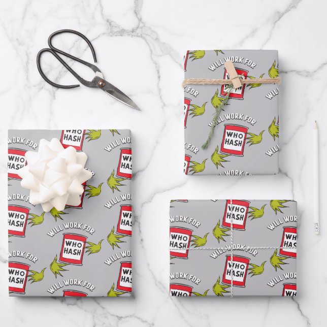 Feuille De Papier Cadeau Grinch Classique | Travaillera pour Qui Hash Quote (Recto)