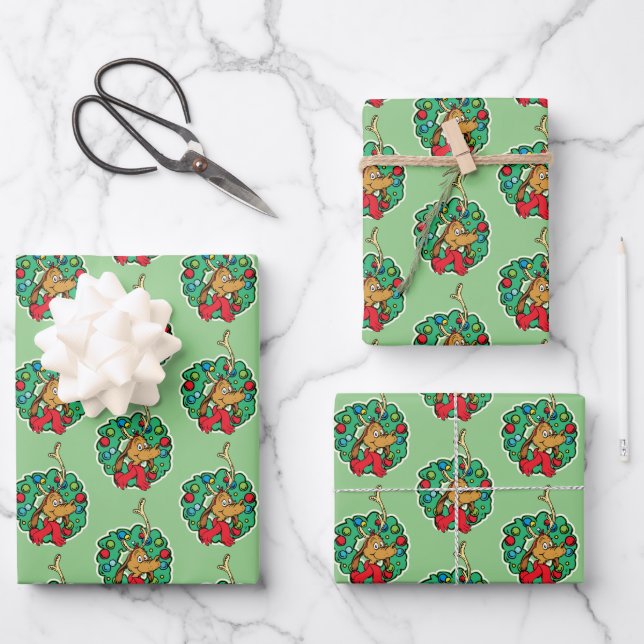 Feuille De Papier Cadeau Grinch | Couronne de Noël de Max (Recto)