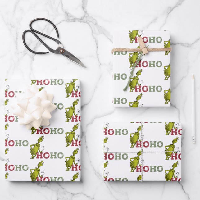 Feuille De Papier Cadeau Grinch | Ho Ho Ho (Recto)