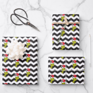 Feuille De Papier Cadeau Grinch Motif chevron de vacances noir et blanc