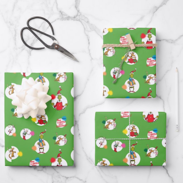 Feuille De Papier Cadeau Grinch | Motif de points de Noël (Recto)