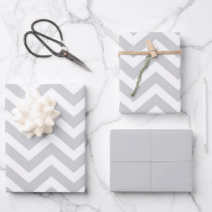 Feuille De Papier Cadeau Gris & Blanc Chevron Épais Mariage Anniversaire V1