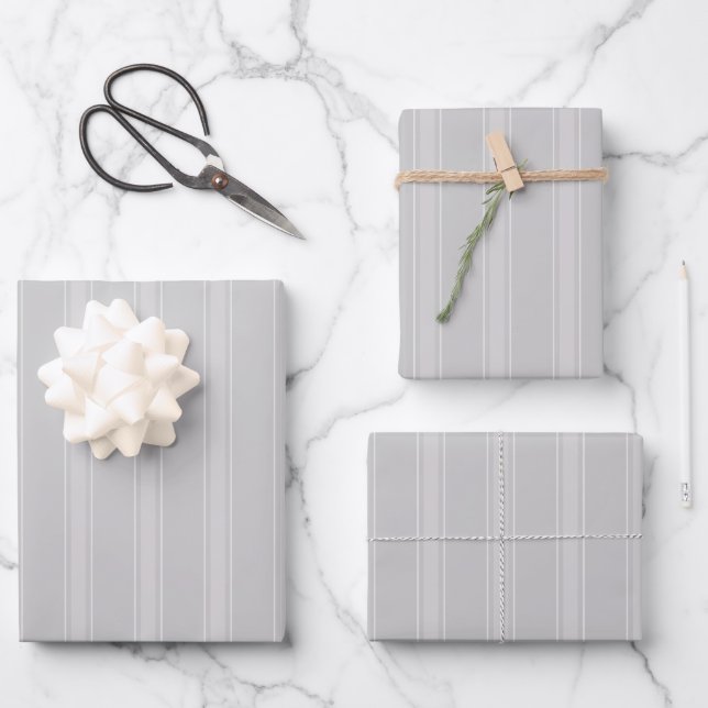 Feuille De Papier Cadeau Gris Clair & Rayures Gris Clair (Recto)