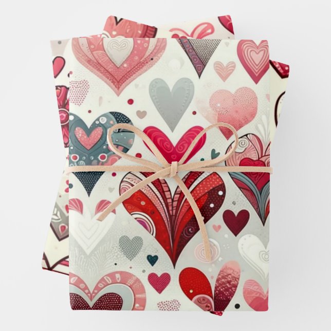 Feuille De Papier Cadeau Gris et rouge Whimsical Artsy Fancy Valentine's Da (En situation)