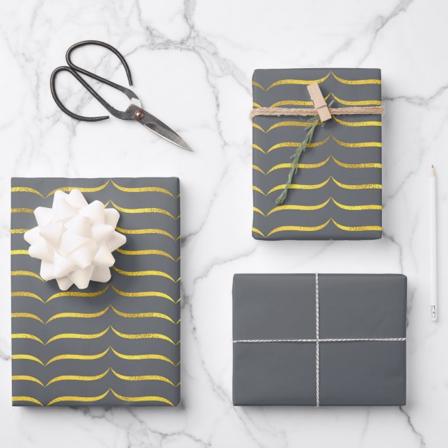 Feuille De Papier Cadeau Gris foncé et or (Recto)
