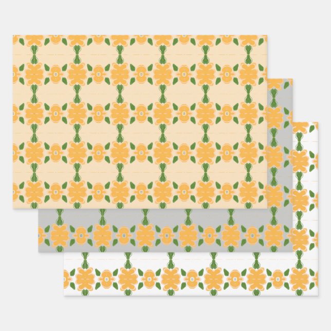 Feuille De Papier Cadeau Gris jaune or et vert foncé (Lot)