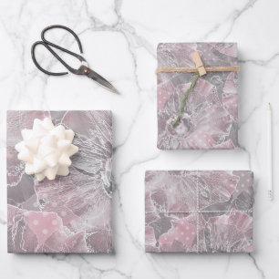 Feuille De Papier Cadeau Gris rose, grandes fleurs design