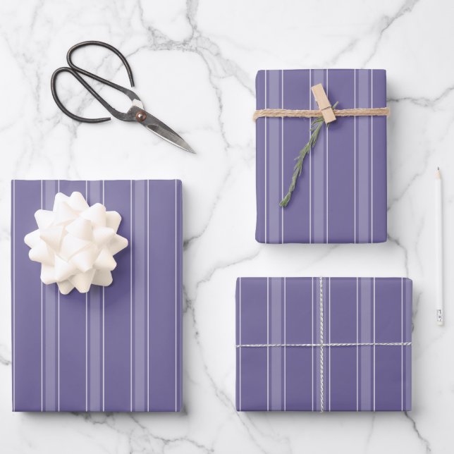 Feuille De Papier Cadeau Gris Violet & Rayures Gris Violet Clair (Recto)