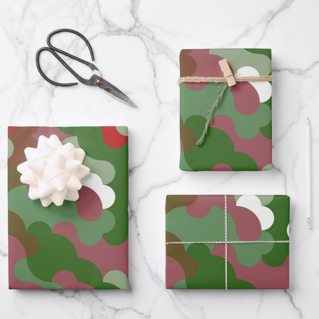 Feuille De Papier Cadeau Groovy Funky Rétro Boho Rouge et Vert Noël (Recto)