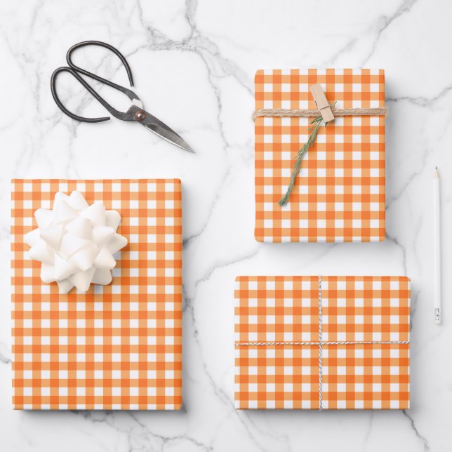 Feuille De Papier Cadeau Groovy Orange Gingham Check Pattern (Recto)