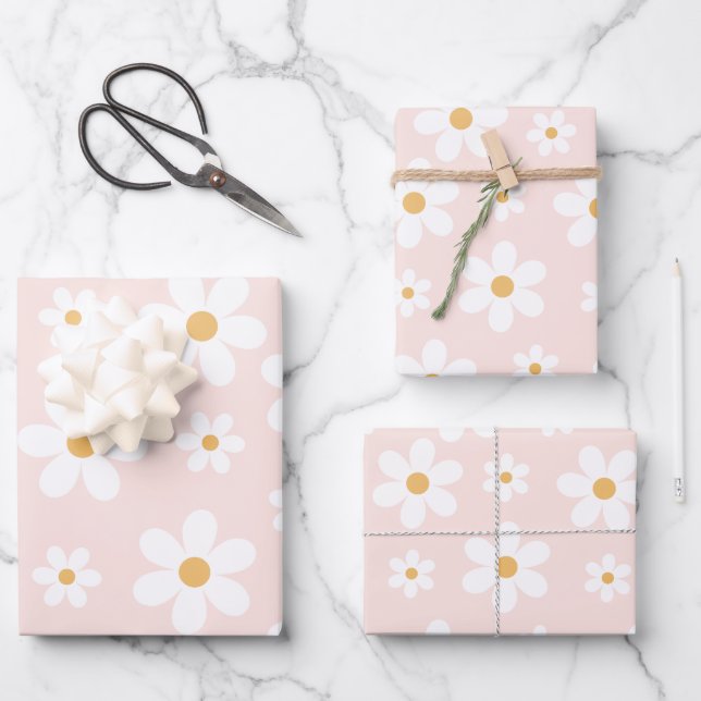 Feuille De Papier Cadeau Groovy Rétro Daisy Rose (Recto)