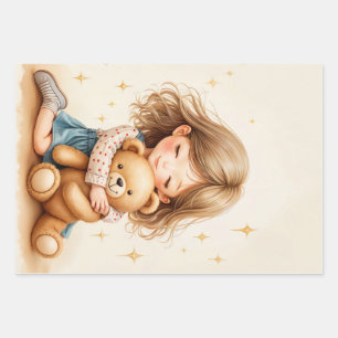 Feuille De Papier Cadeau Gros câlins - Jolie fille serrant l'ours en peluch