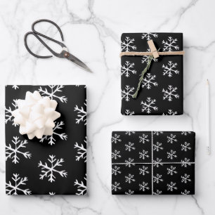 Feuille De Papier Cadeau Gros Flammes De Neige Noires Et Blanches