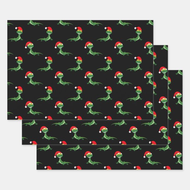 Feuille De Papier Cadeau Gros sourire drôle Lizard Noël Noël (Lot)