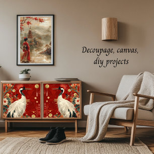 Feuille De Papier Cadeau Grue et découpage de style oriental de dame