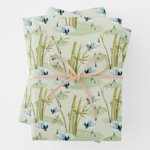 Feuille De Papier Cadeau Grues japonaises à couronne rouge avec motif de ba