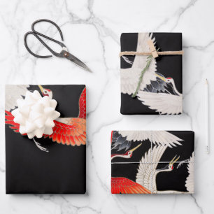 Feuille De Papier Cadeau Grues volantes : Japonais Bird Kimono Art
