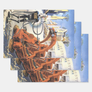 Feuille De Papier Cadeau Guerre vintage des Aliens urbains futuristes de sc