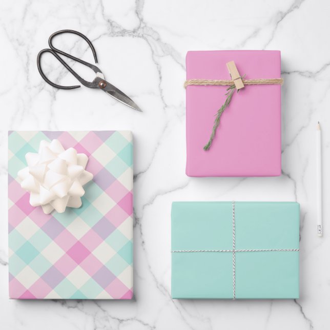 Feuille De Papier Cadeau Guimauve Gingham (Recto)