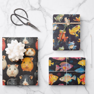 Feuille De Papier Cadeau Guinéen Cochon, Grenouille & Poisson Chalk Dessin