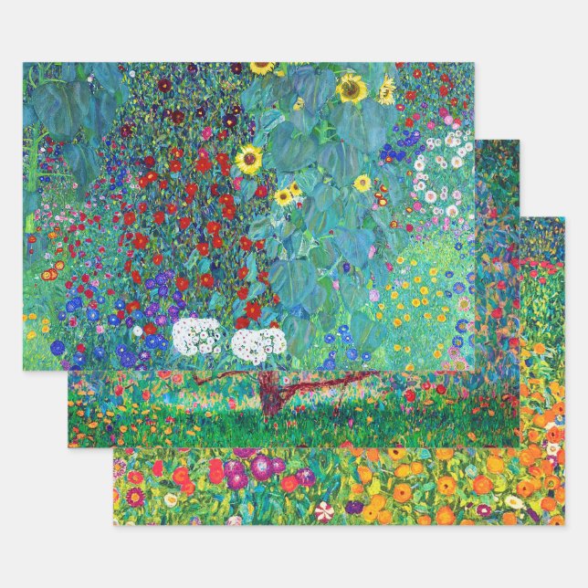 Feuille De Papier Cadeau Gustav Klimt, fleurs et fleurs (Lot)