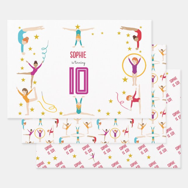 Feuille De Papier Cadeau Gymnastique et acrobatie sport fille anniversaire (Lot)