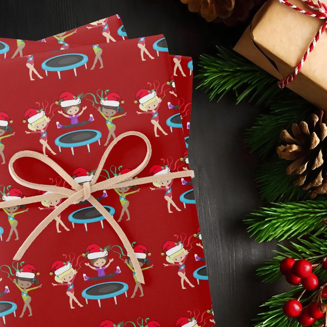Feuille De Papier Cadeau Gymnastique Rouge mignonne Gymnastique de Noël Gym (Créateur téléchargé)