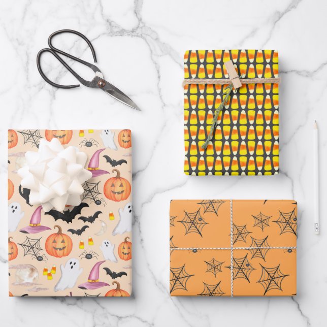 Feuille De Papier Cadeau Halloween amusant aquarelle (Recto)