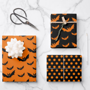 Feuille De Papier Cadeau Halloween Bat Noir Orange & Polka Dot Kid Party