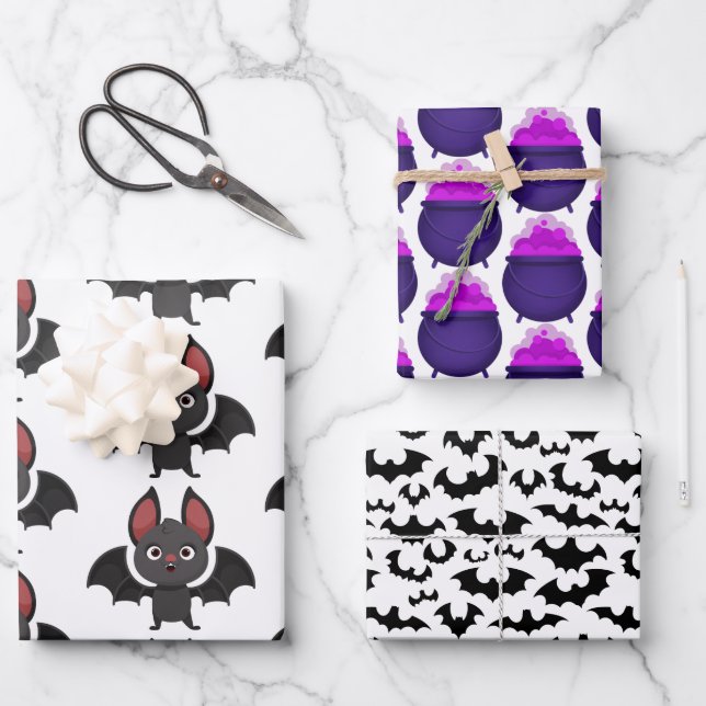 Feuille De Papier Cadeau Halloween Bat Purple (Recto)