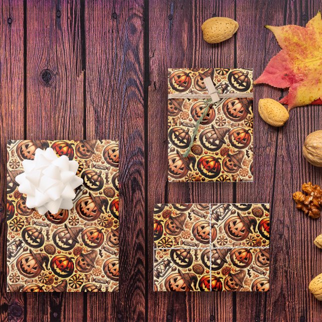 Feuille De Papier Cadeau Halloween brun orange style (Créateur téléchargé)