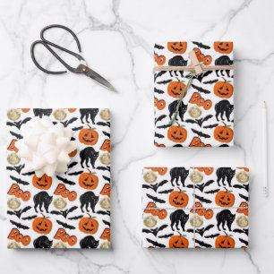 Feuille De Papier Cadeau Halloween Chats Chat Citrouille Et Lune Dessin