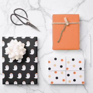 Feuille De Papier Cadeau Halloween Cute Ghosts Black et Orange Wrapper Pa