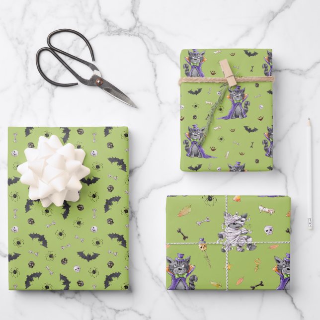 Feuille De Papier Cadeau Halloween drôle de chat (Recto)