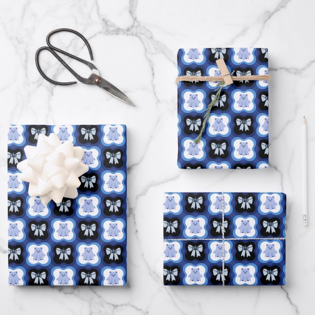 Feuille De Papier Cadeau Halloween en bleu (Recto)