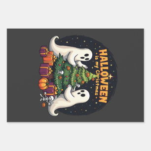 Feuille De Papier Cadeau Halloween est mon Noël drôle Fantôme Noël Père Noë