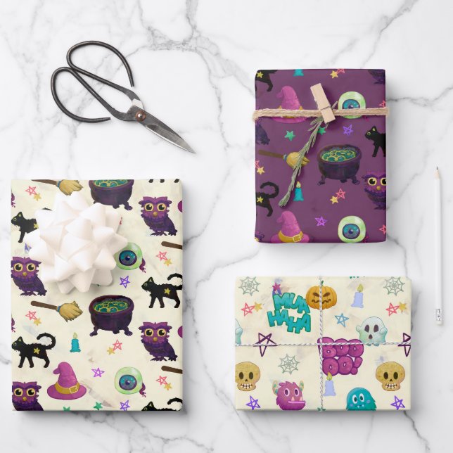 FEUILLE DE PAPIER CADEAU HALLOWEEN ET TOMBER MOTIF DÉPLAISANT (Recto)