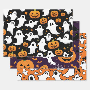Feuille De Papier Cadeau Halloween Fêtes Citrouille Fantôme chauves-souris