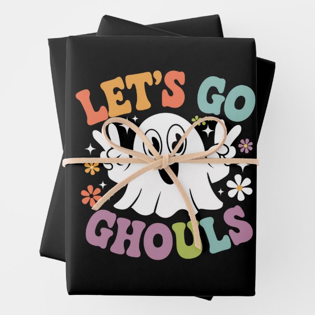 Feuille De Papier Cadeau Halloween Go Ghouls Ghost Retro Costume (En situation)