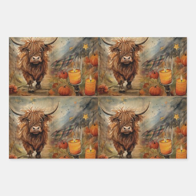 Feuille De Papier Cadeau Halloween Highland Vache Portrait Ephemera (Devant)