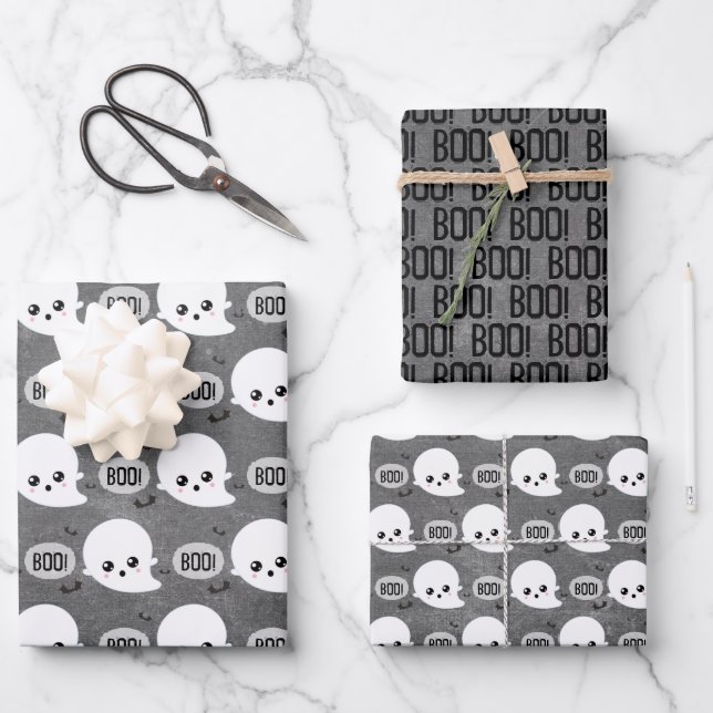 Feuille De Papier Cadeau Halloween Kawaii Ghost (Recto)
