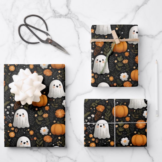 Feuille De Papier Cadeau Halloween lunettes et design Citrouille (Recto)
